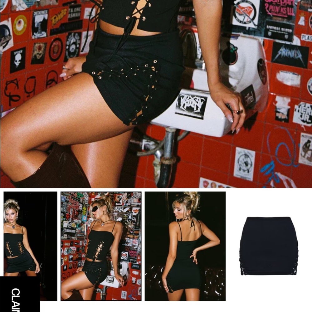 Princess Polly Black Lace-Up Mini Skirt